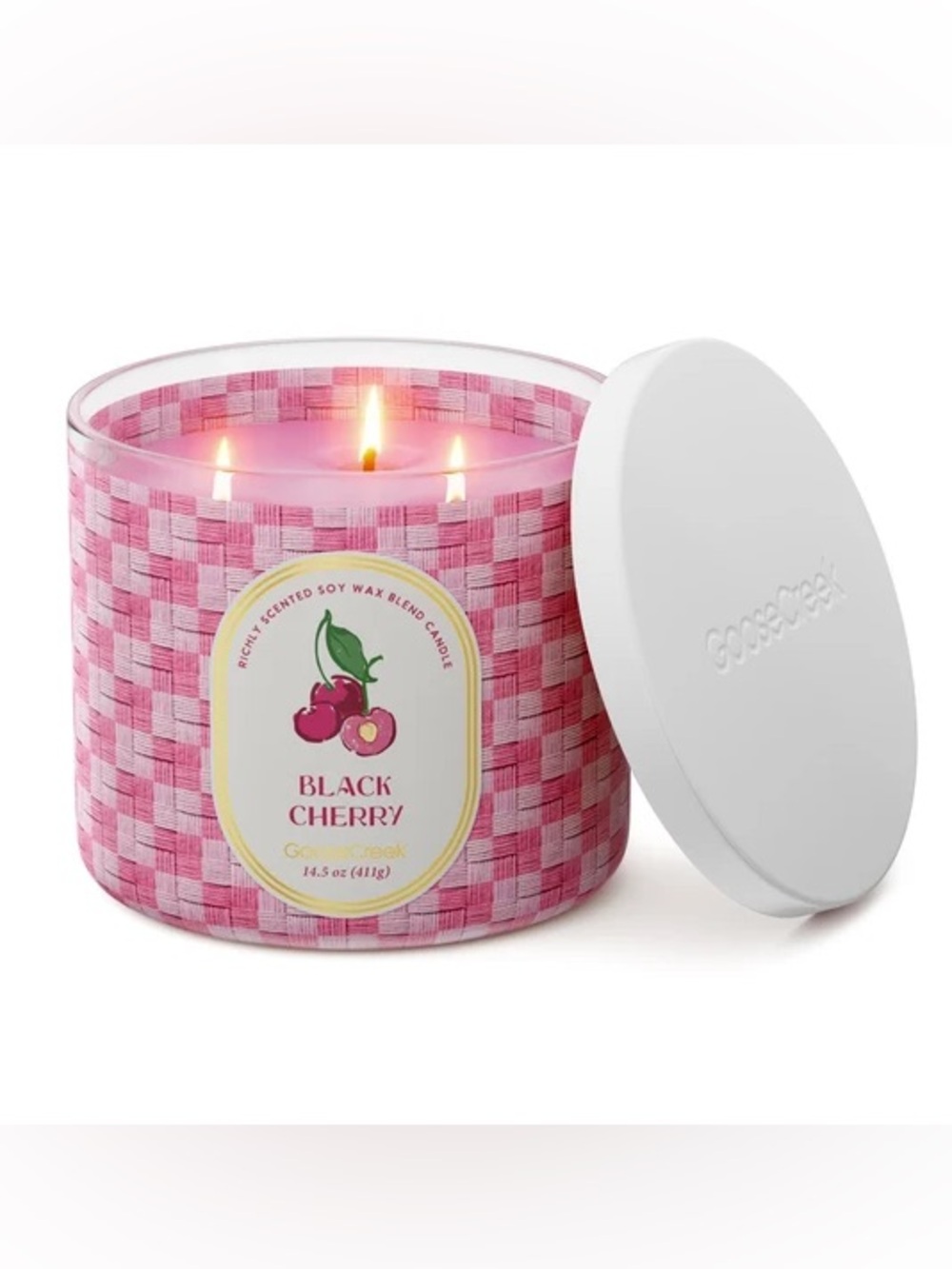 New Goose Creek Black Cherry 3-Wick Scented Candle - Pink